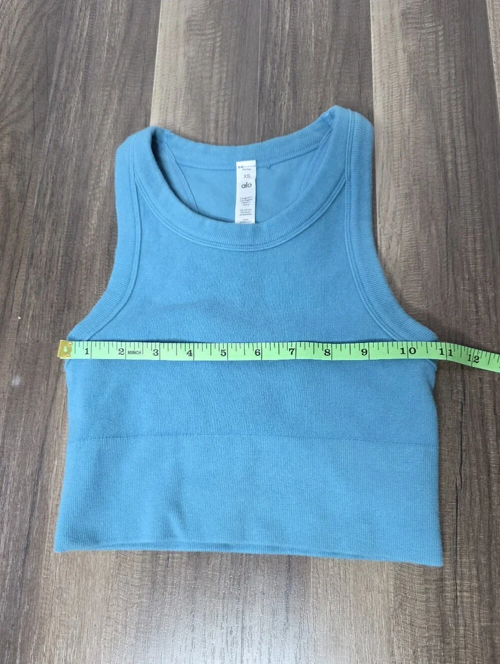 Alo Yoga Seamless Delight High Neck Cropped Tank Top Teal Blue Athleisure. XS